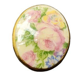 Vintage Porcelain Painted Floral Brooch (A2264)